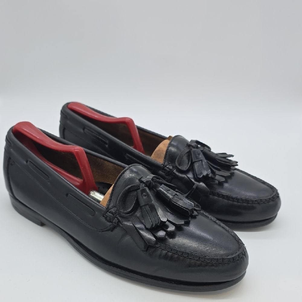 Cole Haan Black Leather Tassel Loafers with Red Heel Lining